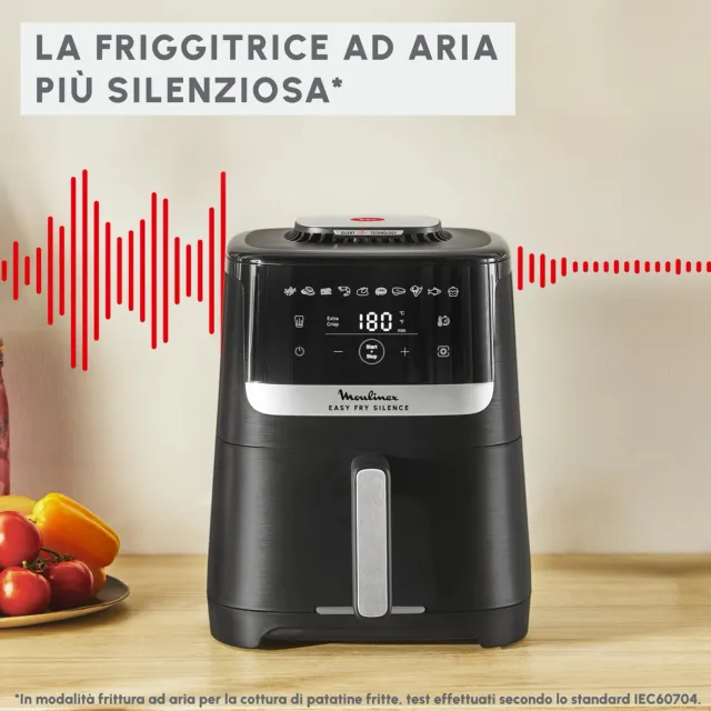 Moulinex Estrattore di succo EZ5528 Easy Fry Silence, Friggitrice ad Aria Silenziosa 5L/1.5kg per 6 