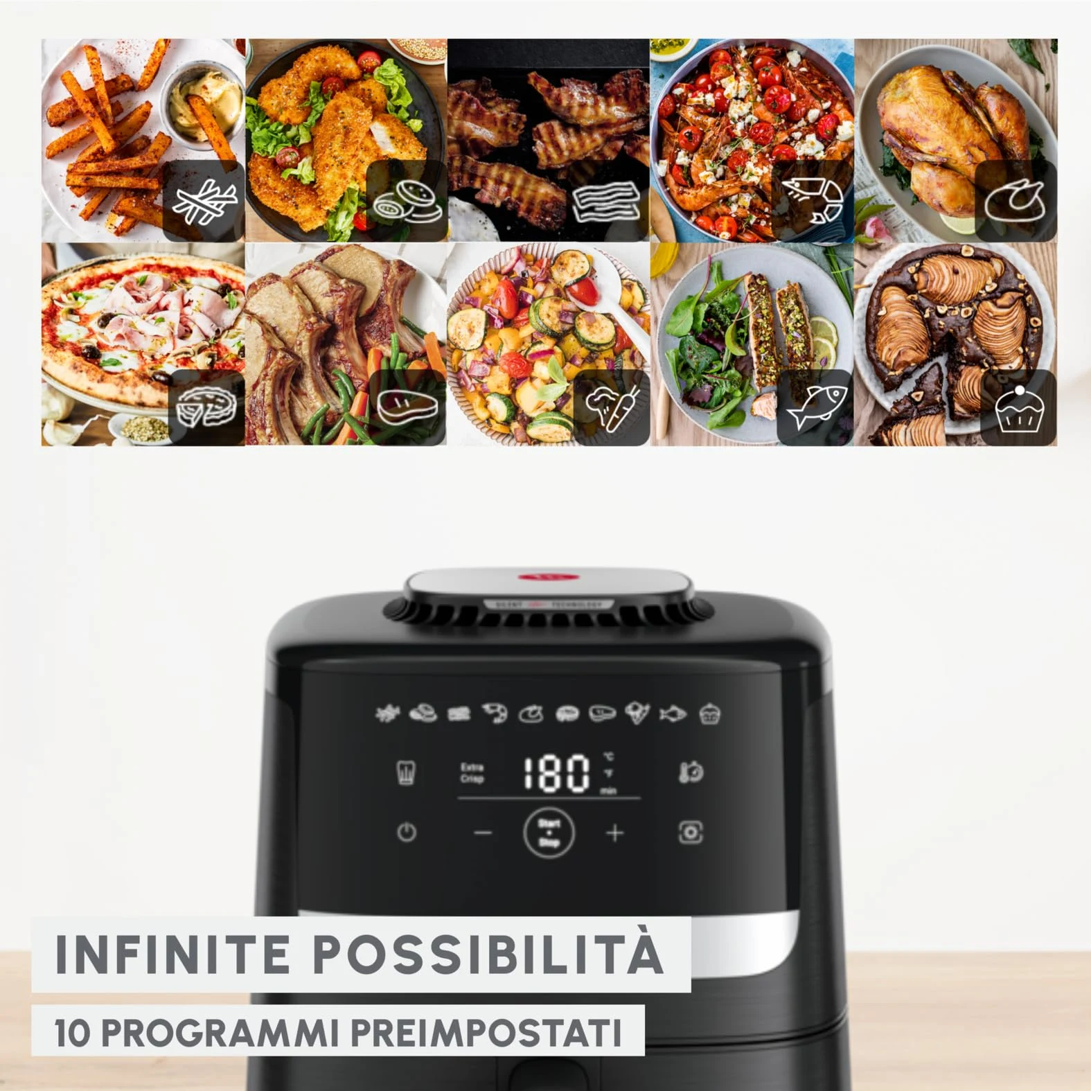 Moulinex Estrattore di succo EZ5528 Easy Fry Silence, Friggitrice ad Aria Silenziosa 5L/1.5kg per 6