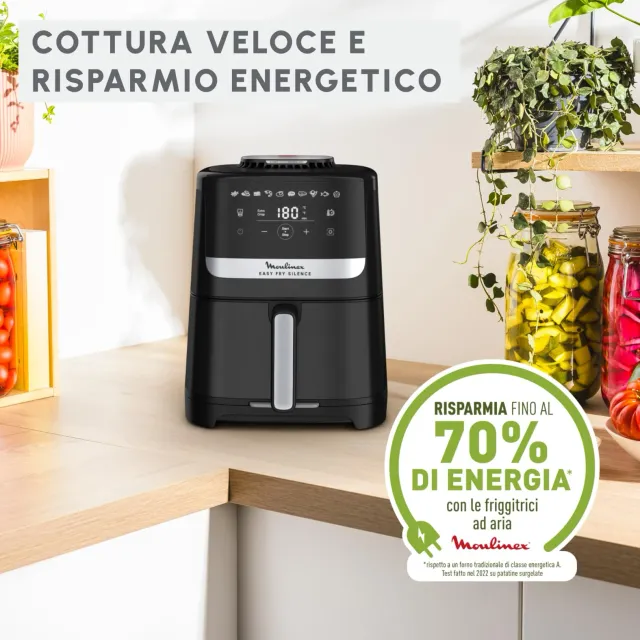 Moulinex Estrattore di succo EZ5528 Easy Fry Silence, Friggitrice ad Aria Silenziosa 5L/1.5kg per 6 