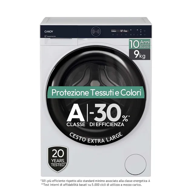 Candy Lavatrice incasso 49B9-S ProWash 700 Lavatrice 9 Kg, Libera Installazione, Carica Frontale, Classe A-30%, 1400 Giri, 16 Programmi, Connessa, Funzione Partenza ritardata, AxLxP 85x60x58