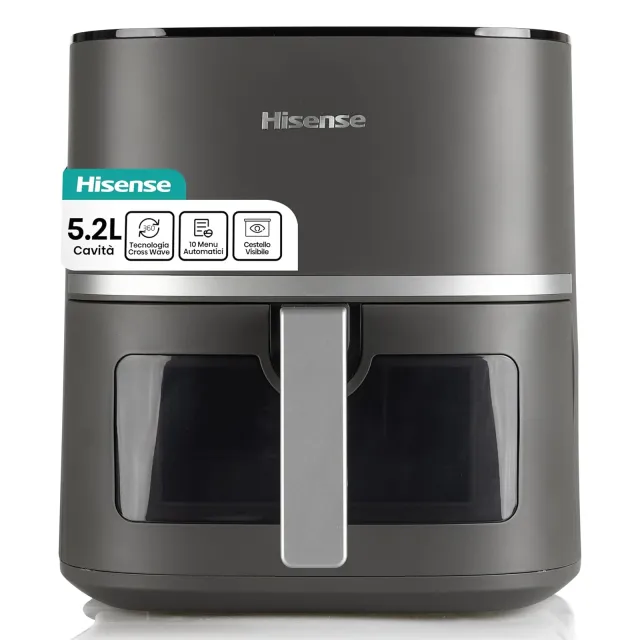 Hisense Friggitrice ad aria HAF1600D 10 programmi automatici, temperatura 40-200°C, 5,2L, potenza massima 1600W, display LED e comandi touch, finestra