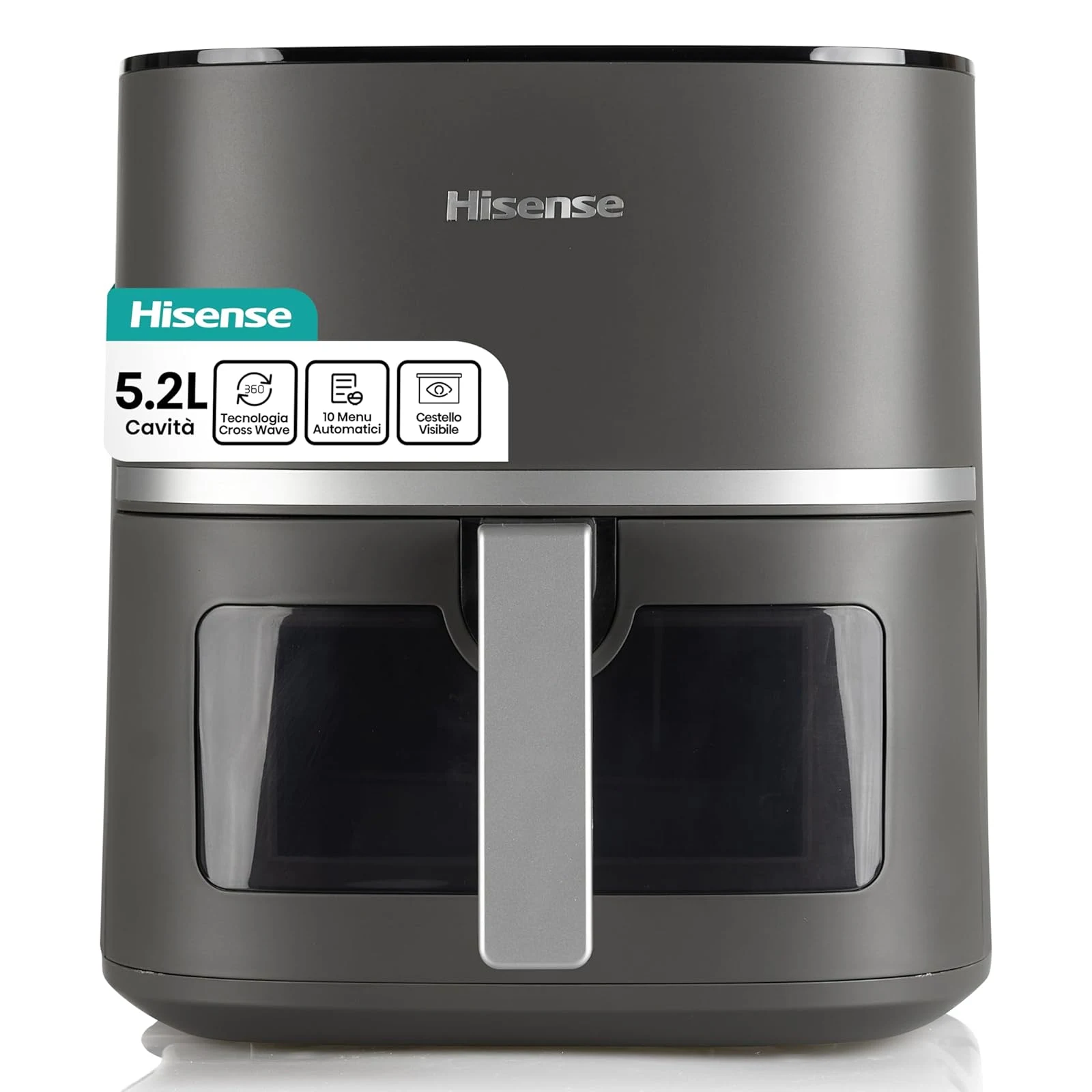 Hisense Friggitrice ad aria HAF1600D 10 programmi automatici, temperatura 40-200°C, 5,2L, potenza massima 1600W, display LED e comandi touch, finestra
