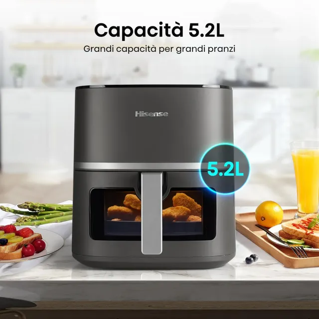 Hisense Friggitrice ad aria HAF1600D 10 programmi automatici, temperatura 40-200°C, 5,2L, potenza ma