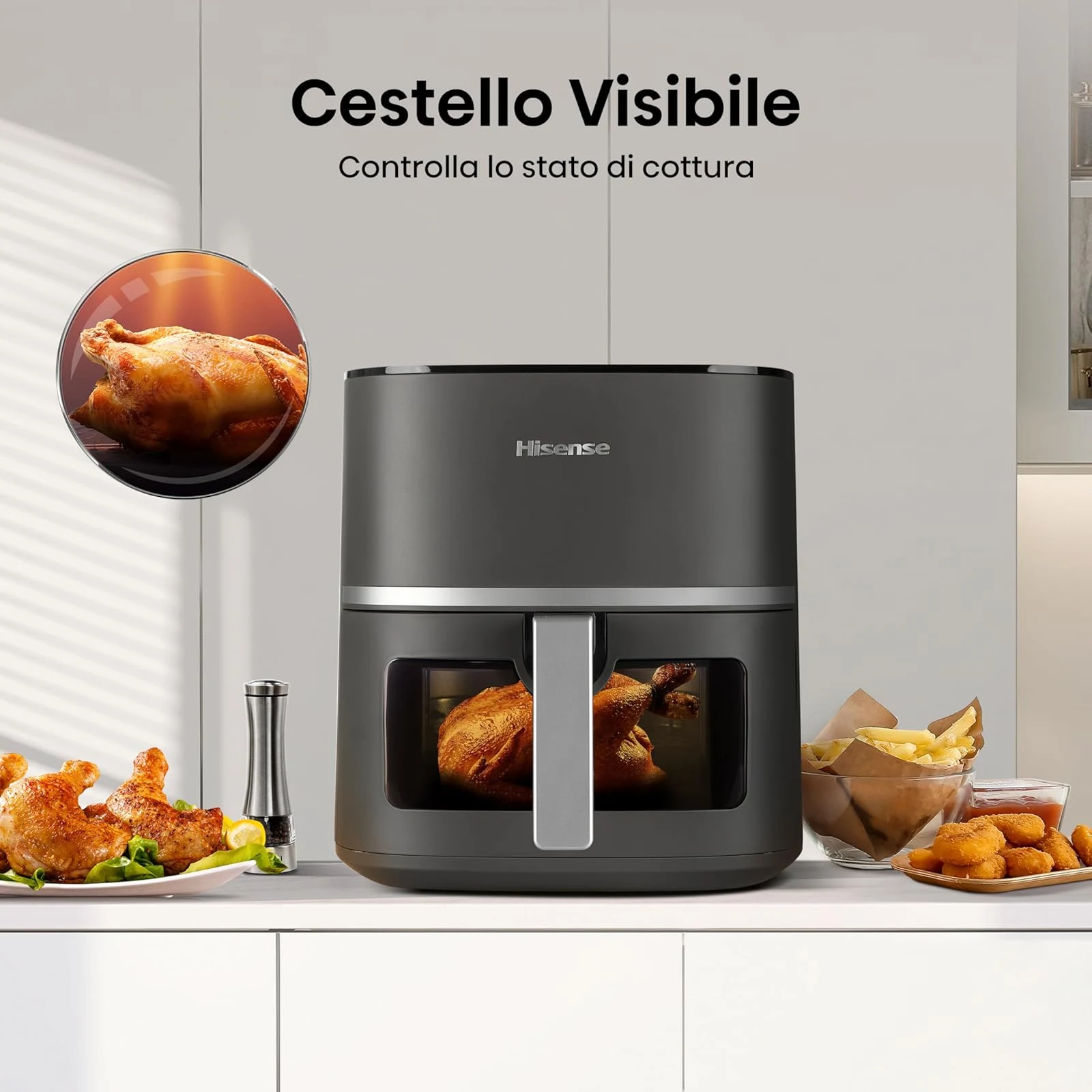 Hisense Friggitrice ad aria HAF1600D 10 programmi automatici, temperatura 40-200°C, 5,2L, potenza ma