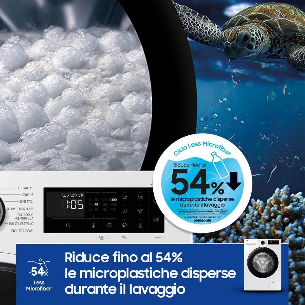 Samsung Lavatrice slim WW90DG5G34AEET Lavatrice Slim Crystal Clean Libera installazione, 9 Kg, Wifi,