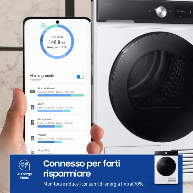 Samsung Asciugatrice DV90DB7845GE/U3 9 Asciugatrice Bespoke AI DV90DB7845GE/U3, 9 kg, Pompa di Calor