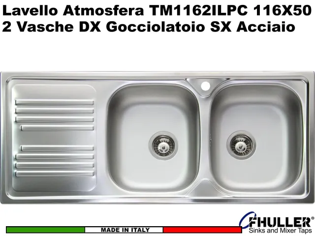 Lavello Lavello TM1162ILPC da incasso 2 vasche con gocciolatoio sinistro | Acciaio Inox Prelucido | 