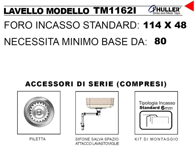 Lavello Lavello TM1162ILPC da incasso 2 vasche con gocciolatoio sinistro | Acciaio Inox Prelucido | 