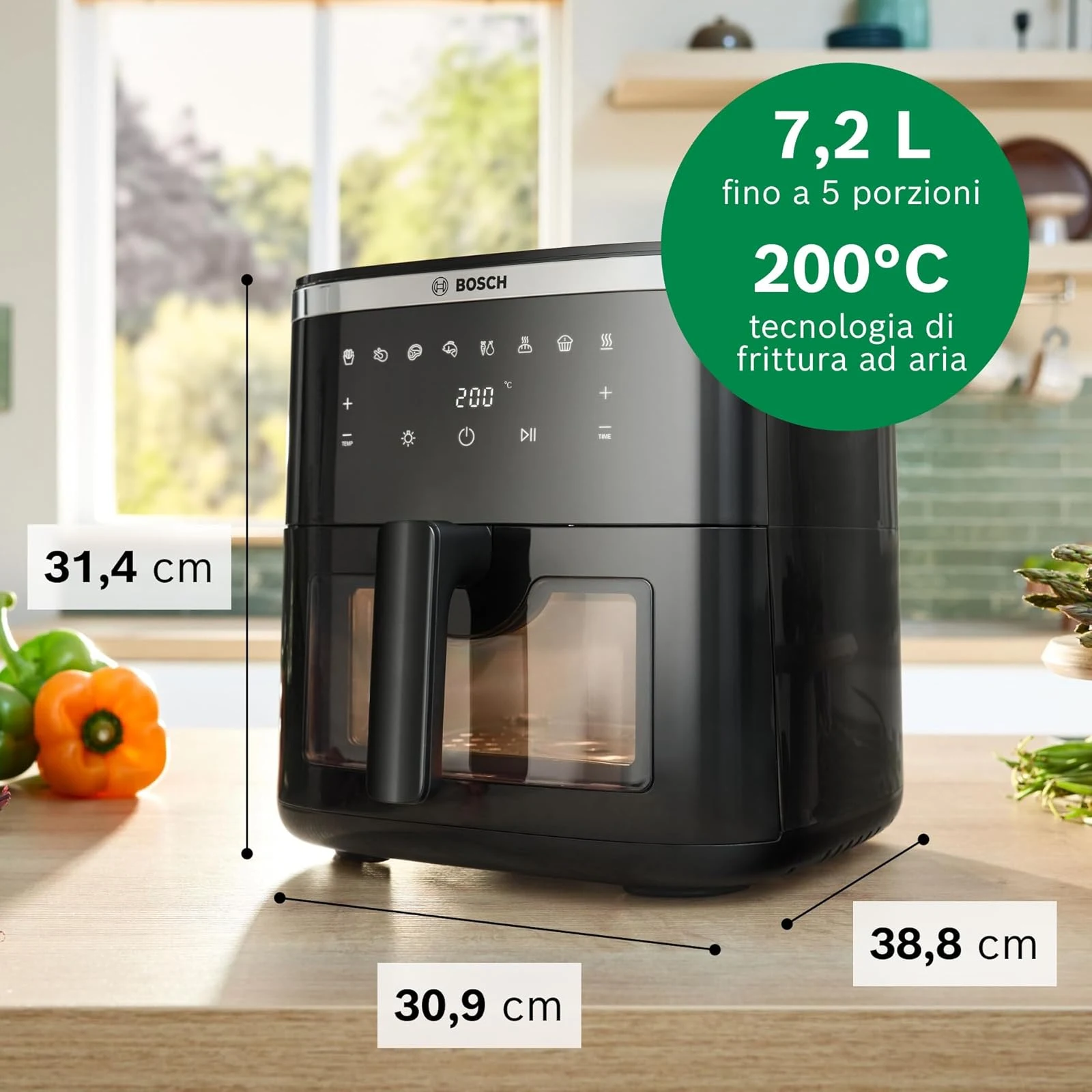 Bosch Estrattore di succo MAF671B0 Serie 6 Friggitrice ad Aria , Air Fryer XXL, Capacità 7,2 L, 7 Pr