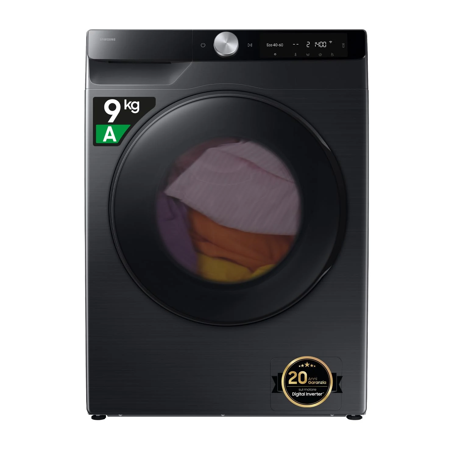 Samsung Lavasciuga carica alto WD90DG6G94BB Lavasciuga Slim AI Control EcoDosatore , 9+5 kg, Wifi, Ecodosatore, AI Wash, Carica Frontale, 60L x 85H x 48P cm