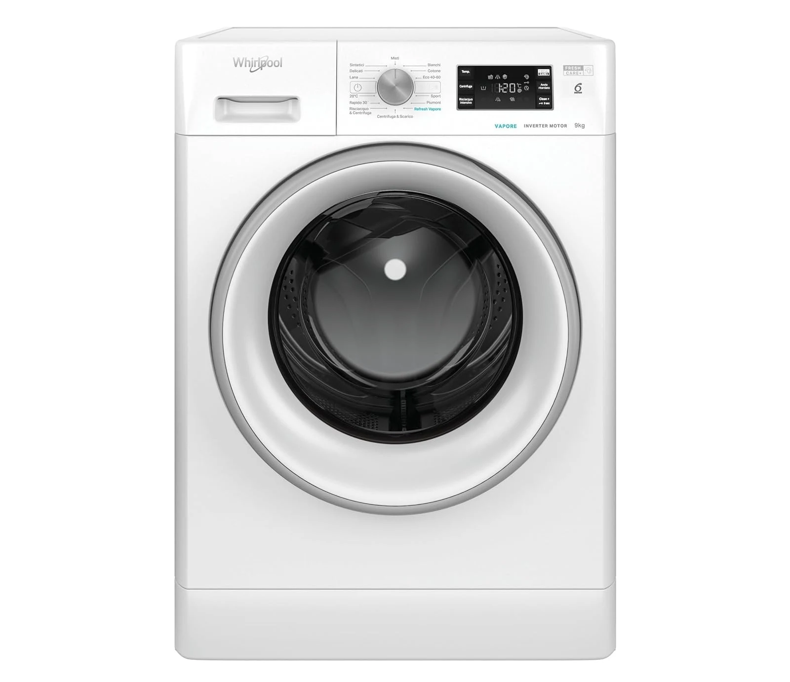 Whirlpool Lavatrice carica alto FFB 9269 SV IT Lavatrice 9 kg Libera Installazione, Carica Frontale, 1200 Giri/Min, Classe A, Tecnologia 6° SENSO, Refresh Vapore, FreshCare+. Dimensioni: 59,5cm x 63cm x 85cm