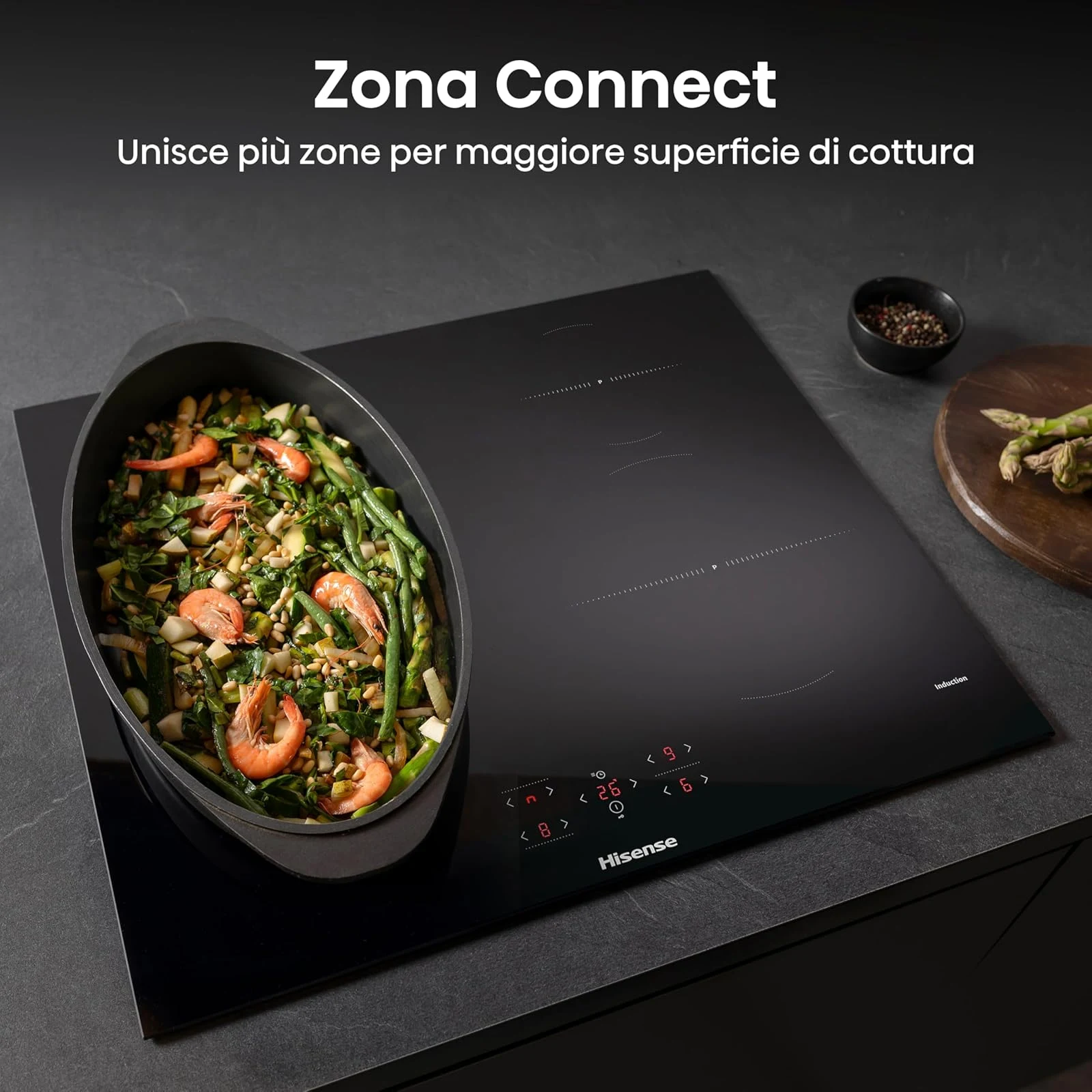 Hisense Piano cottura radiante HI621FM Piano Cottura a Induzione 60 cm, 4 Zone con Connect Zone, Pow