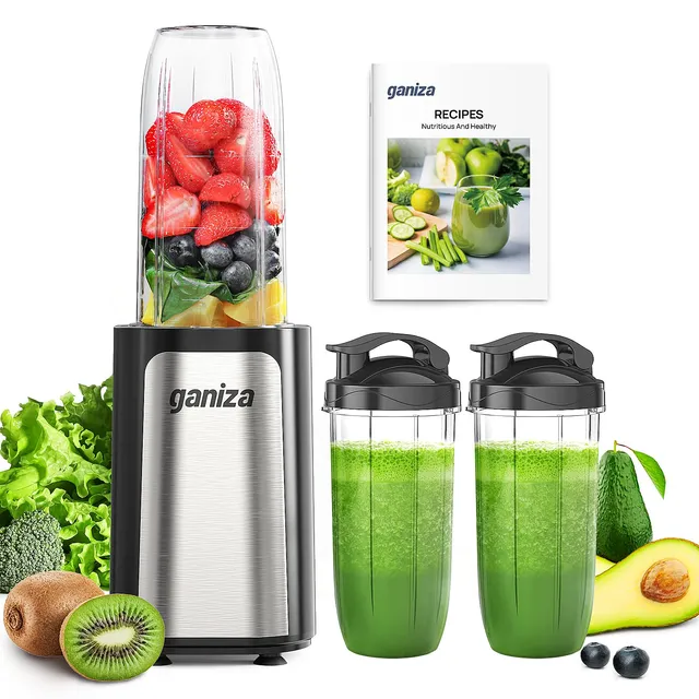 Ganiza Frullatore 900 W Frullatore, , mini frullatore con 3 bicchieri portatili (2 × 500 ml & 1 × 700 ml), lama a quattro lame in acciaio inox, senza BPA, facile da pulire, frullat