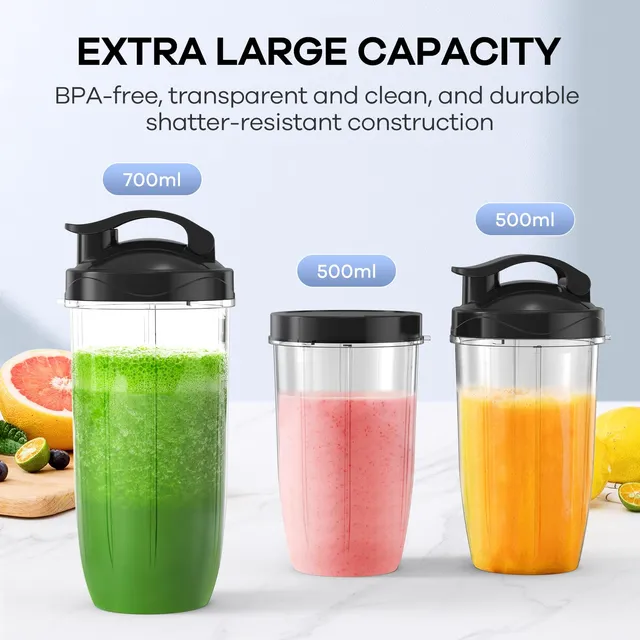 Ganiza Frullatore 900 W Frullatore, , mini frullatore con 3 bicchieri portatili (2 × 500 ml & 1 × 70