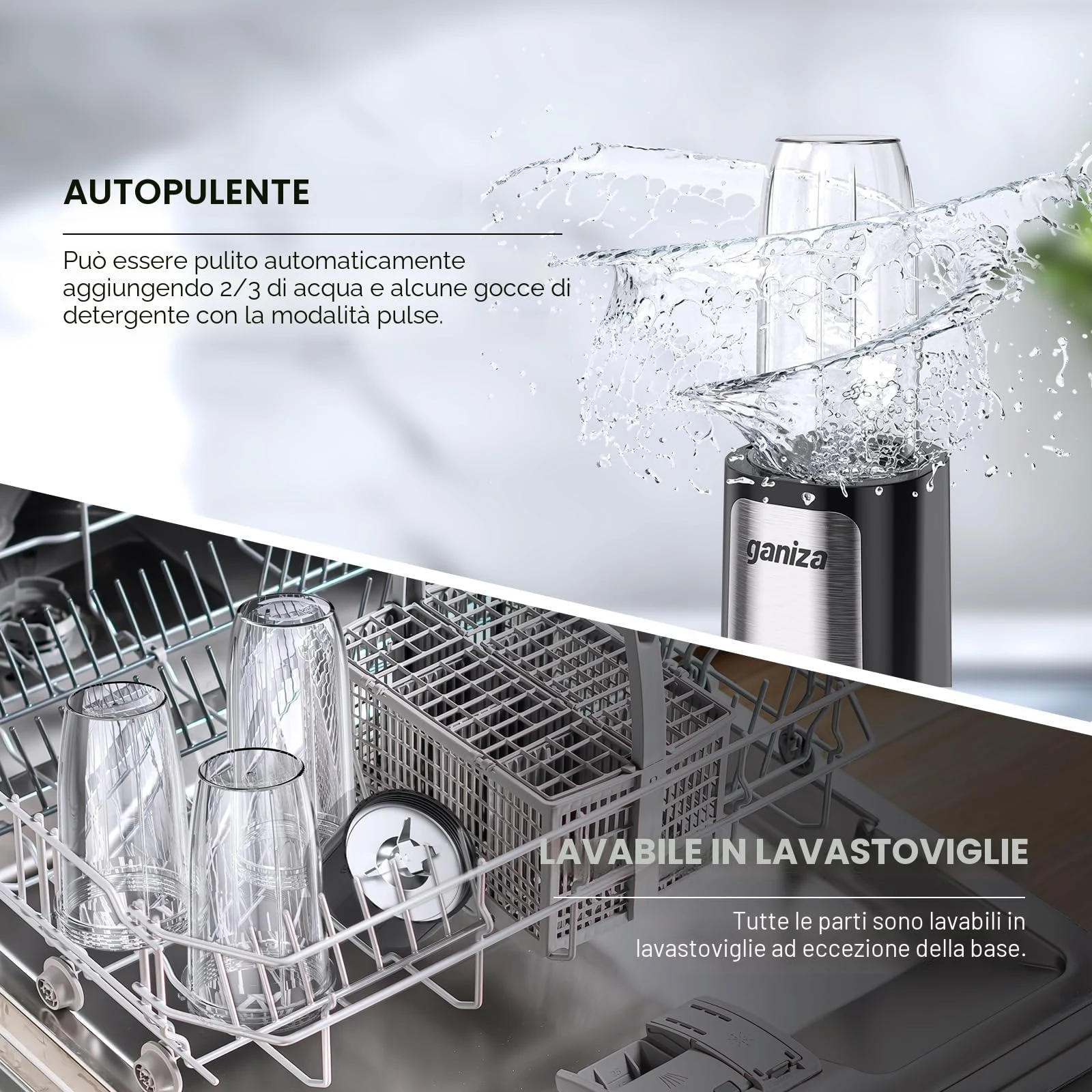Ganiza Frullatore 900 W Frullatore, , mini frullatore con 3 bicchieri portatili (2 × 500 ml & 1 × 70