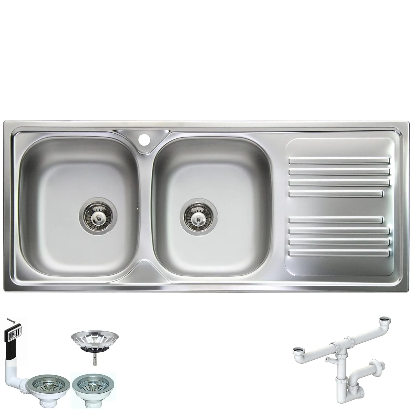 Lavello TM1162IRBC Fhuller Atmosfera Acciaio Prelucido 116X50 2 Vasche Sinistre e Gocciolatoio Destro, Foro Scarico 3,5” | Lavello Cucina Resistente, Igienico e Facile da Pulire