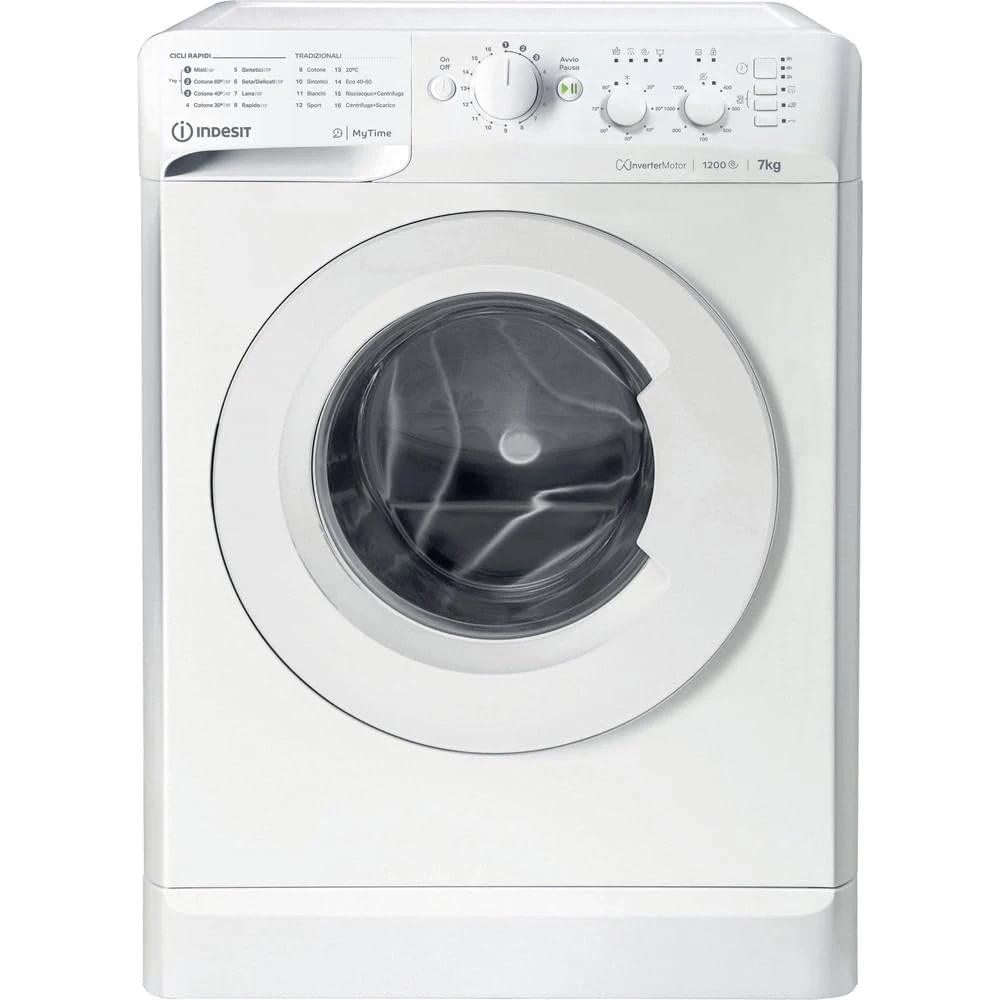 Indesit Lavatrice incasso MTWC 71296 W IT Lavatrice 7 kg con Carica Frontale, 16 Programmi, Centrifuga 1200 Giri, Partenza Ritardata e Motore Inverter - Elettrodomestici per la Casa, Classe A, 59,5Lx85H