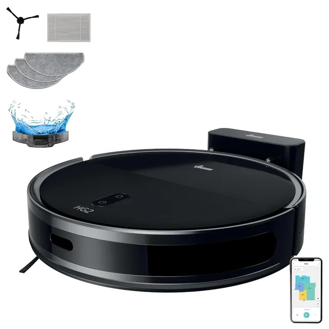 Hoover Robot aspirapolvere HG2Z30H HG2 Robot Aspirapolvere e Lavapavimenti Hydro, Ultra-Sottile – Potente Aspirazione da 5000Pa, Pulizia sotto i Mobili, Navigazione Laser, Fino a 160 Minuti di Au
