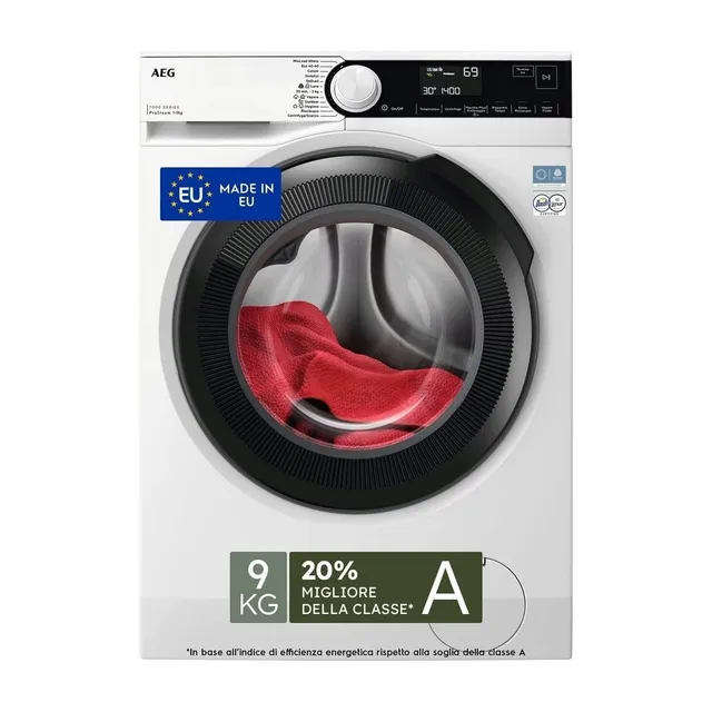 AEG Lavatrice slim 7000 Lavatrice Carica Frontale Serie ProSteam, 9 kg, LR7FD94, Vapore Refresh, Tecnologia PreciseWash, Cesto Care Drum, Classe Energetica A, Motore Inverter, 1351 gir