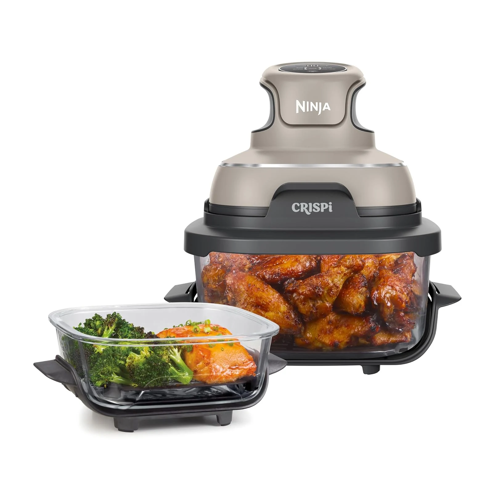 Ninja Friggitrice ad aria FN101EUST CRISPi Friggitrice ad Aria Portatile, 3.8L, 4 in 1: Frittura, Cottura Arrosto, Mantiene Cibo Caldo e Croccante, Compatta, 2 Contenitori Vetro Rimovibili, 1700W,