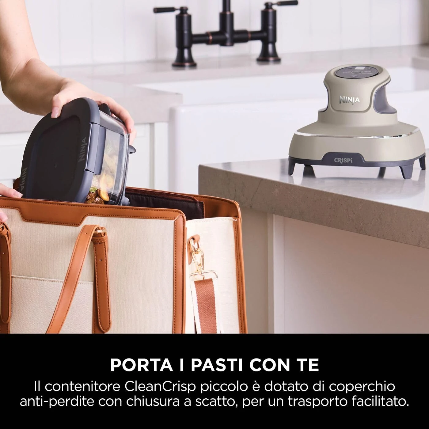 Ninja Frullatore FN101EUST CRISPi Friggitrice ad Aria Portatile, 3.8L, 4 in 1: Frittura, Cottura Arr