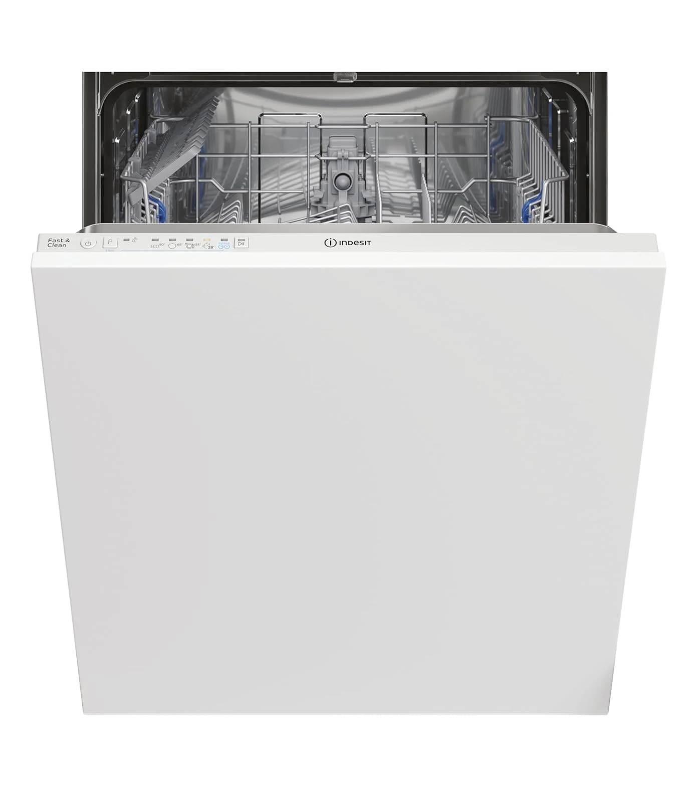 Indesit Lavastoviglie integrata parziale IN2IE14CNP80 Lavastoviglie A Scomparsa Totale, 60 Cm, 49 dBA, 14 Coperti, 5 Programmi, Lavaggio Fast&Clean 28 Minuti, Funzione Push&Go, Vasca In Acciaio Inox, Classe