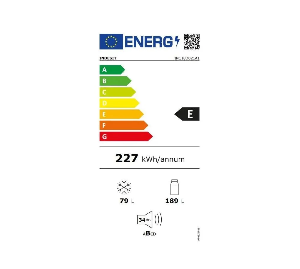 Indesit Frigorifero incasso sottobase INC18D021A1 Frigorifero Combinato, Statico, Tecnologia Low Fro