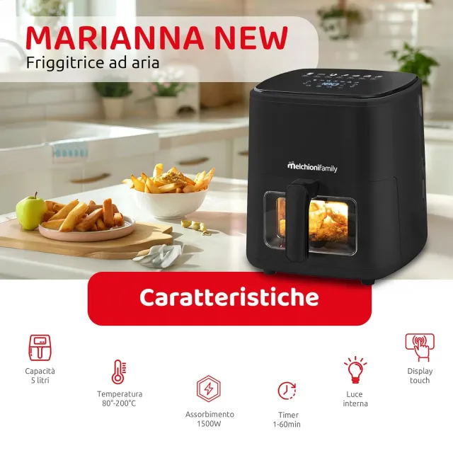 Melchioni Macchina caffè 80°-200°C Family | Marianna New, Friggitrice ad Aria 5L, Compatta, Touch Di