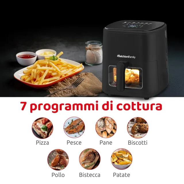 Melchioni Macchina caffè 80°-200°C Family | Marianna New, Friggitrice ad Aria 5L, Compatta, Touch Di