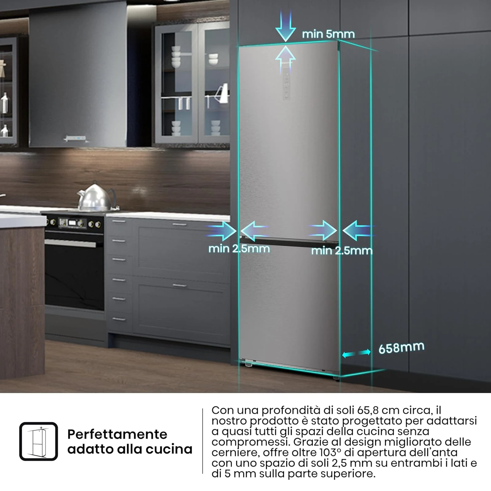 Hisense Frigorifero sottobase RB5P410SACC Frigorifero Combinato Total No Frost, Stainless Steel, 203