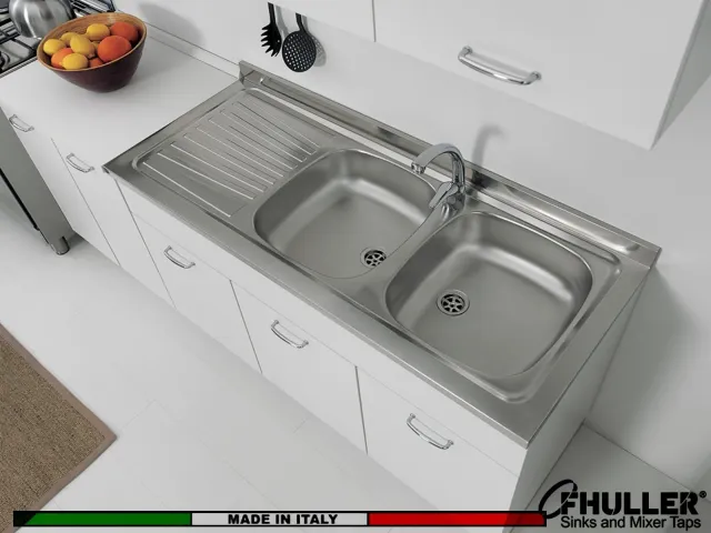 Lavello Lavello 120X50 FHULLER Monostampo Da Appoggio In Acciaio Inox AISI 304 Con Due Vasche a DEST