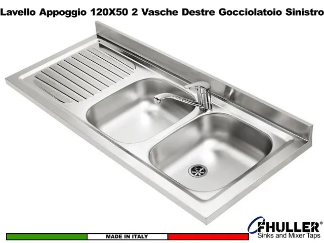 Lavello Lavello 120X50 FHULLER Monostampo Da Appoggio In Acciaio Inox AISI 304 Con Due Vasche a DEST