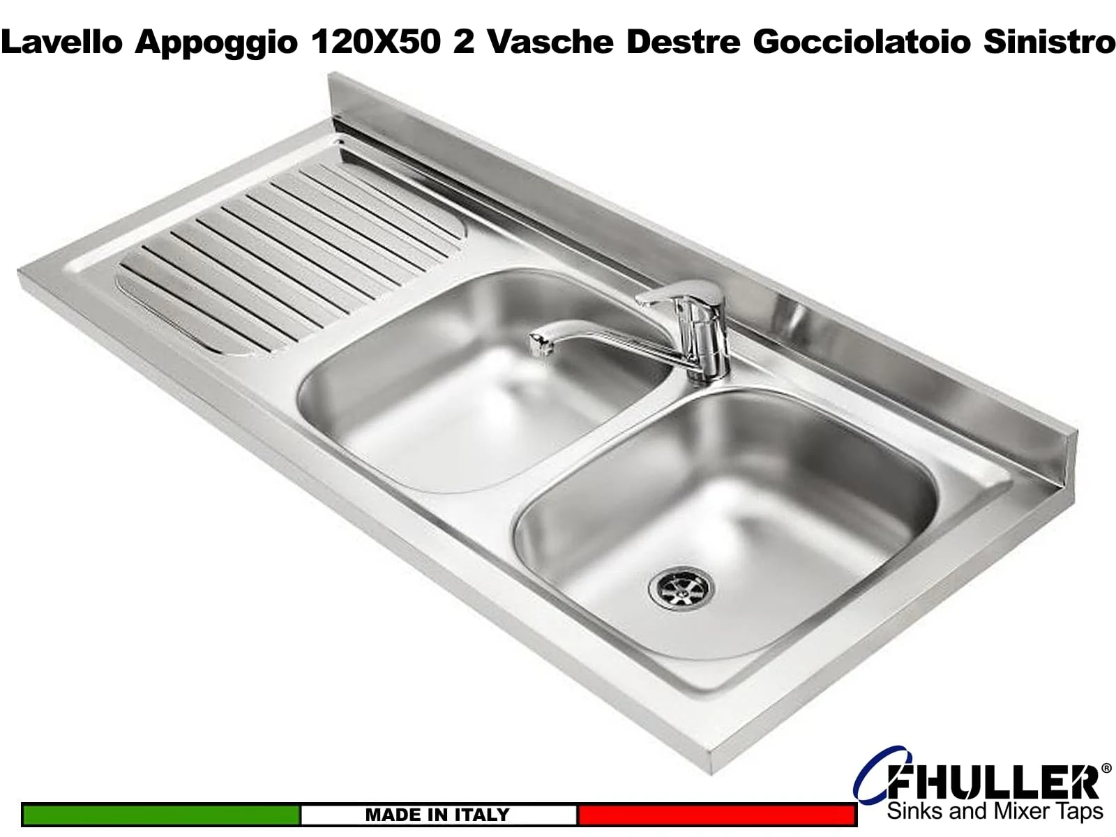 Lavello Lavello 120X50 FHULLER Monostampo Da Appoggio In Acciaio Inox AISI 304 Con Due Vasche a DEST