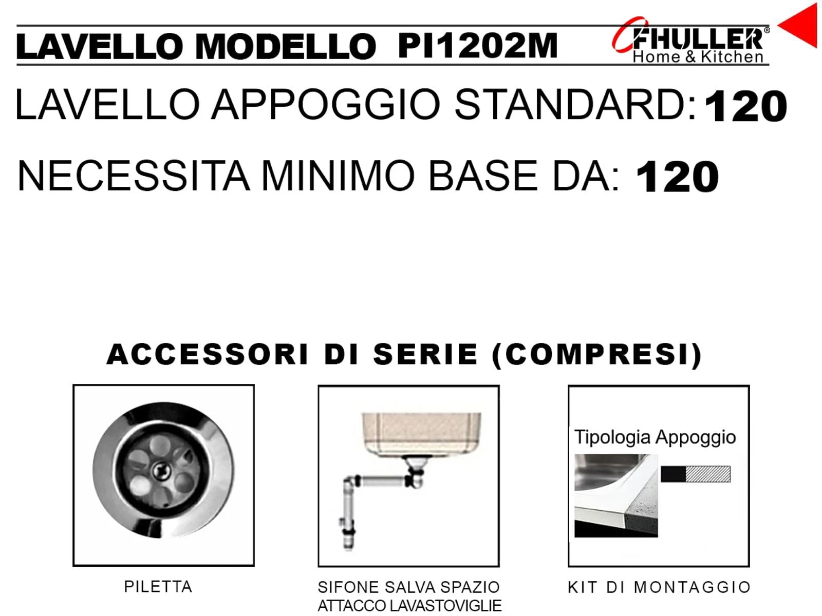 Lavello Lavello 120X50 FHULLER Monostampo Da Appoggio In Acciaio Inox AISI 304 Con Due Vasche a DEST