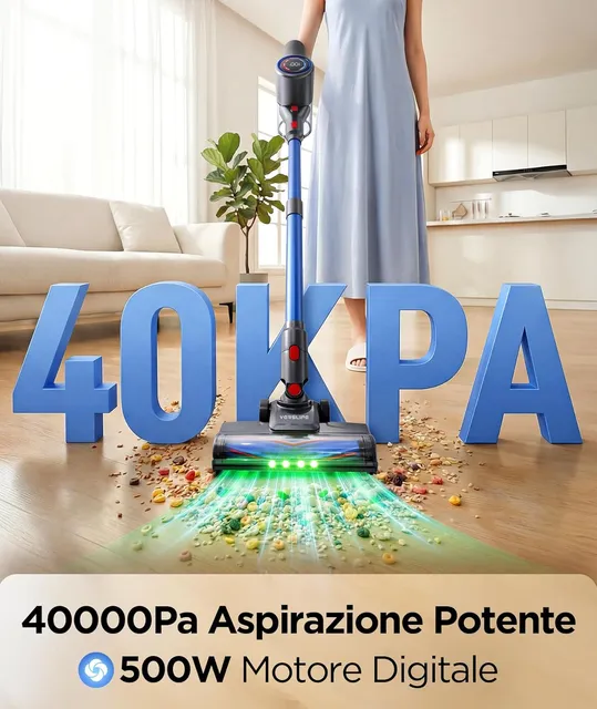 Vers Aspirapolvere cordless 40KPa VersLife Z8 Aspirapolvere Senza Fili , Scopa Elettrica Leggera con