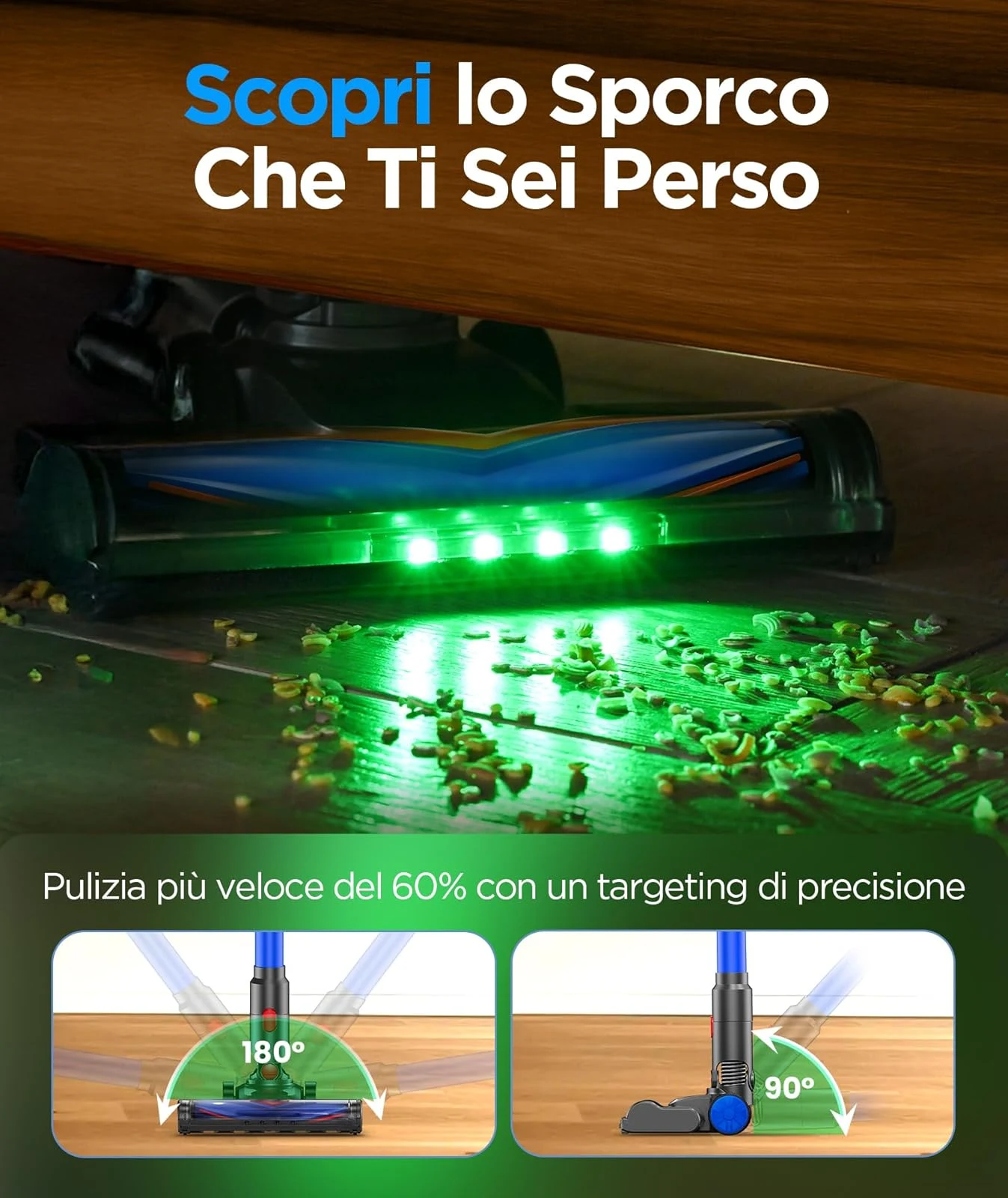 Vers Aspirapolvere cordless 40KPa VersLife Z8 Aspirapolvere Senza Fili , Scopa Elettrica Leggera con
