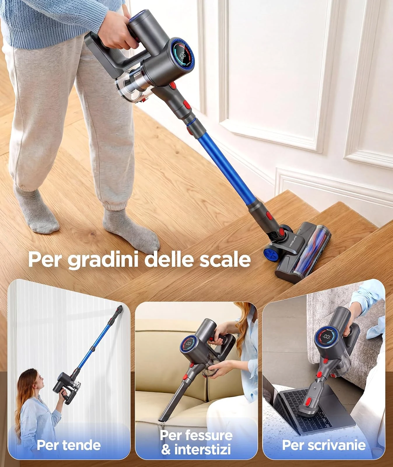 Vers Aspirapolvere cordless 40KPa VersLife Z8 Aspirapolvere Senza Fili , Scopa Elettrica Leggera con