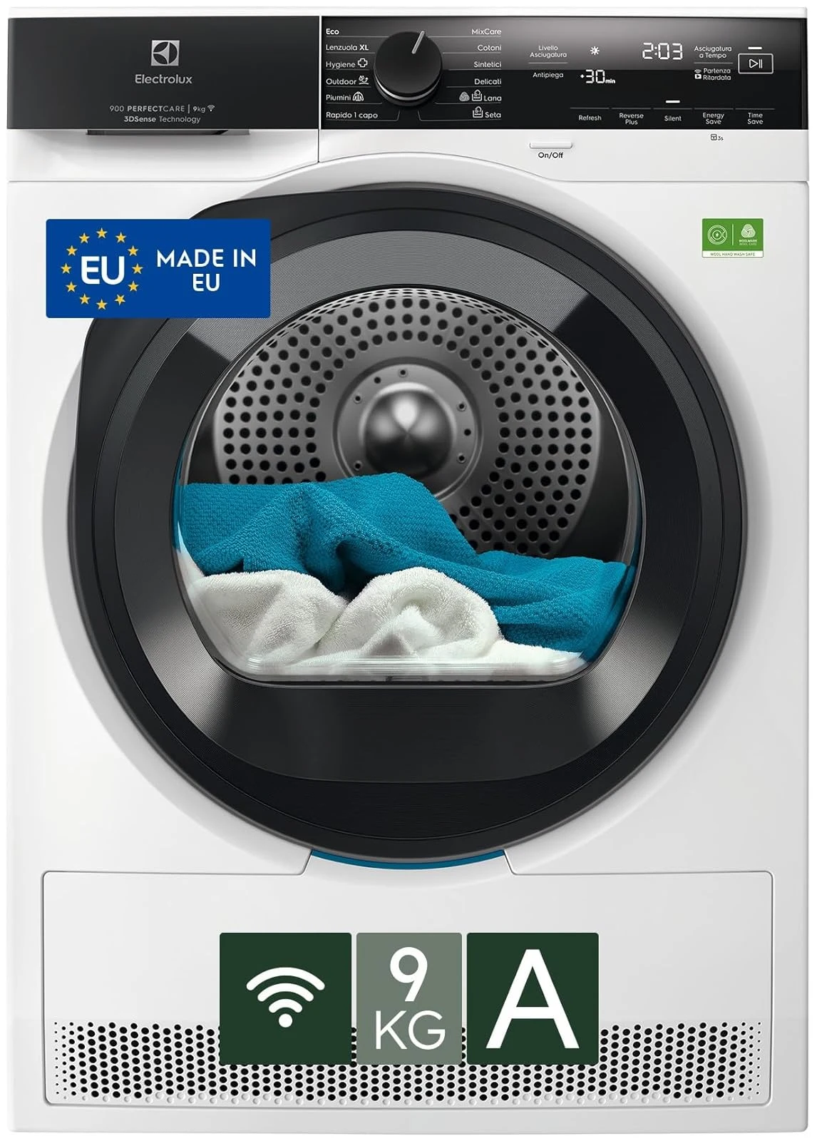 Electrolux Asciugatrice EW9H4Y9A Serie 900 PerfectCare, Asciugatrice a Pompa di Calore, 9 kg, , Classe A, 12 Programmi, Connettività Smart App, Tecnologia 3DSense, Filtro EcoFlow, 60 dB, 850x59