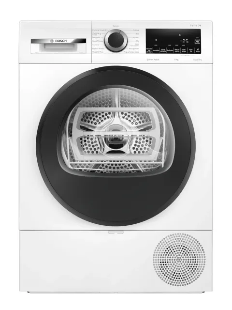 Bosch Asciugatrice incasso WQG243C0II Serie 6 Asciugatrice a pompa di calore, 9 kg, Classe energetica C, Sensori di asciugatura, Riduce le pieghe e facilita la stiratura, Cestello per capi in lana,