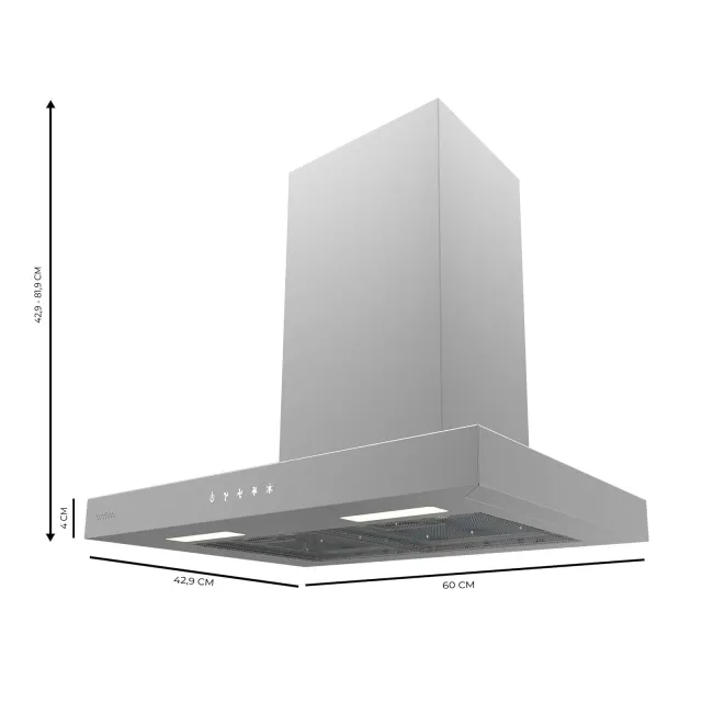 Cecotec Cappa cucina angolo 393m3 Cappa aspirante 60 cm Tipo T Bolero Flux TT 604000 Inox A++. Aspir