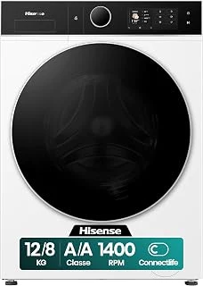 Hisense Lavasciuga WD5I1245BWRH NUOVA Lavasciuga Pompa di Calore 12 + 8 Kg,1400 Rpm, 23 Programmi Automatici e Rapidi, iFit, Motore Inverter, Classe Energetica A-30%/A-10%, Display Touch, Bianco