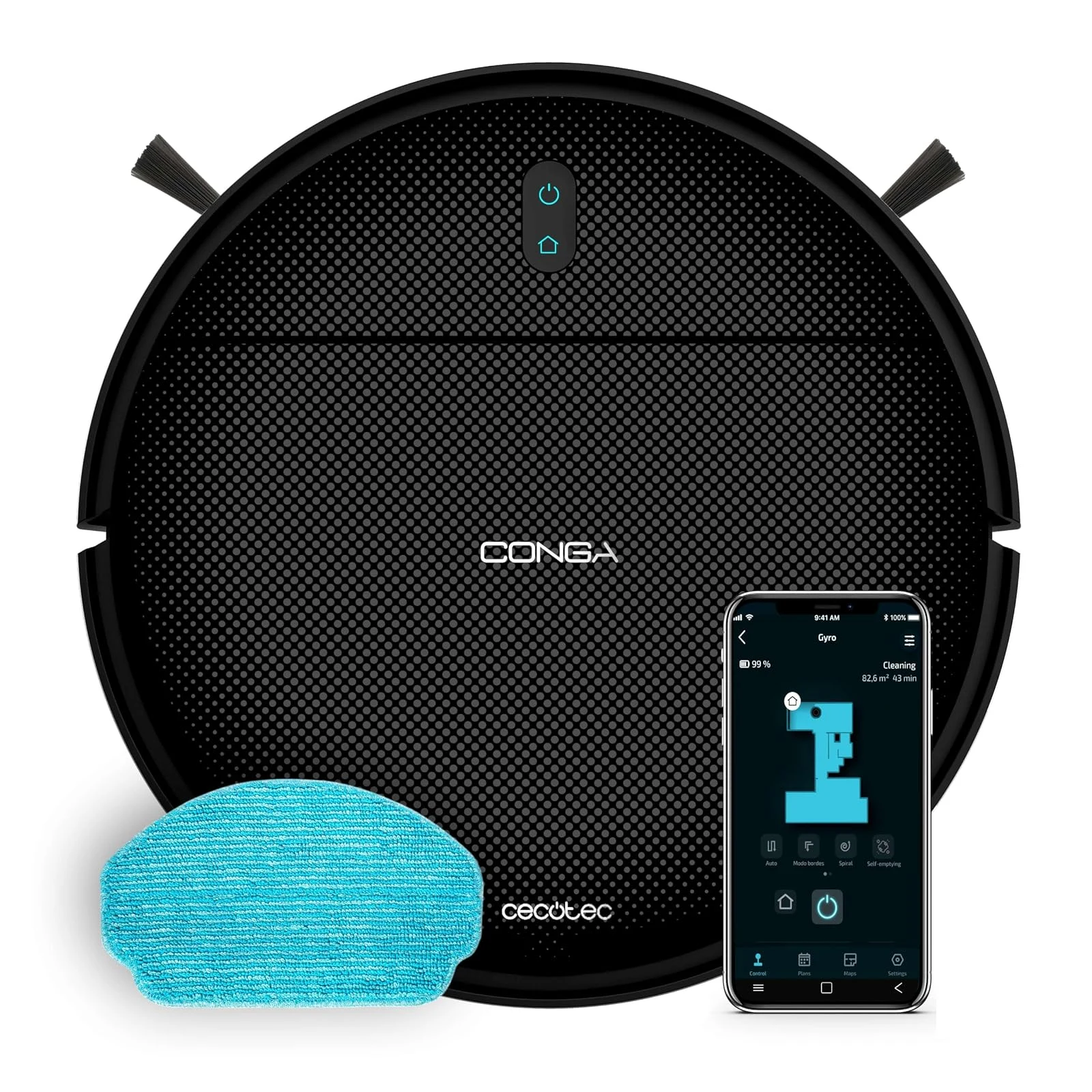 Cecotec Robot aspirapolvere 2000Pa Robot Aspirapolvere con Navigazione Giroscopica e App Conga M10 X-Treme. , Spazza, Aspira, Lava e Passa il Mocio, Autonomia 120min, Sensori Anticaduta e 2 Spazz