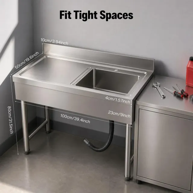 Lavello Dell'altezza in Acciaio Inox Acciaio Inox Lavello da Cucina 100x50x80cm Lavello