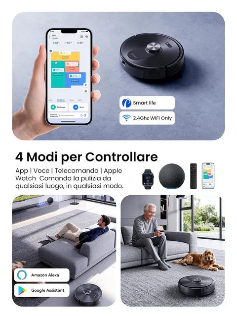 Proscenic Robot aspirapolvere 8000Pa Q10 Robot Aspirapolvere Lavapavimenti con Mappatura, Robot Pavi