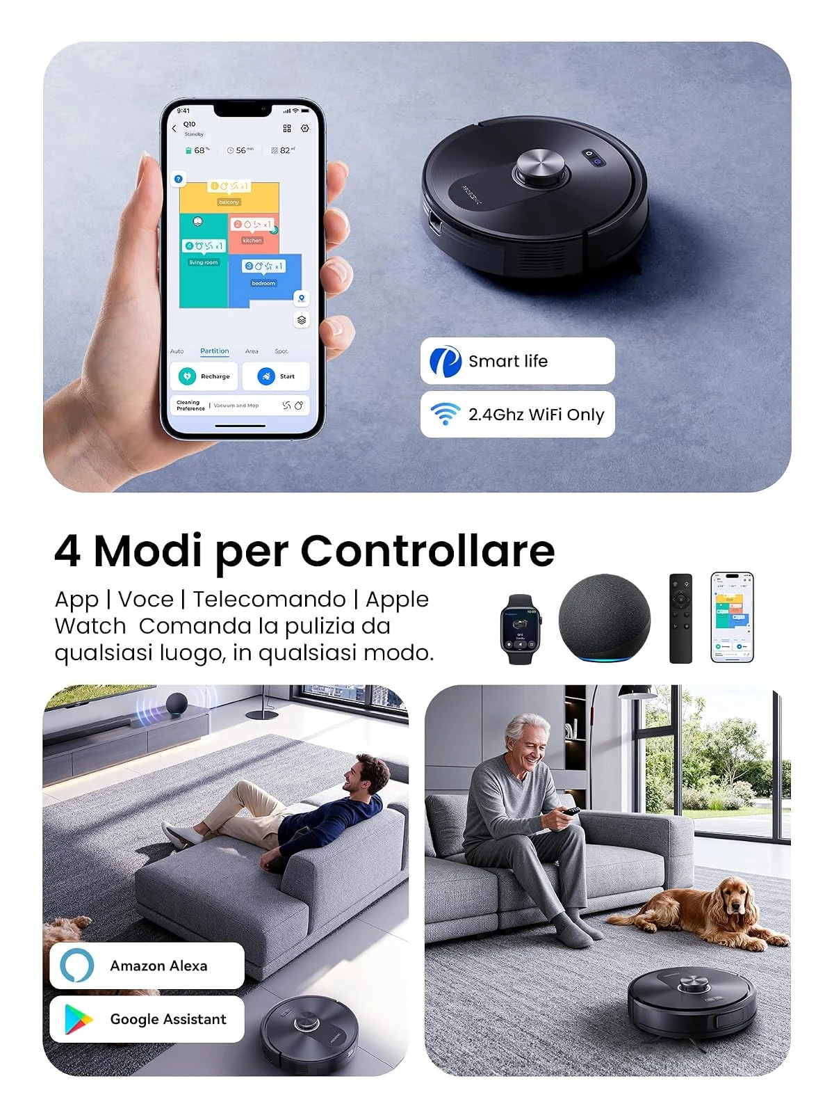 Proscenic Robot aspirapolvere 8000Pa Q10 Robot Aspirapolvere Lavapavimenti con Mappatura, Robot Pavi