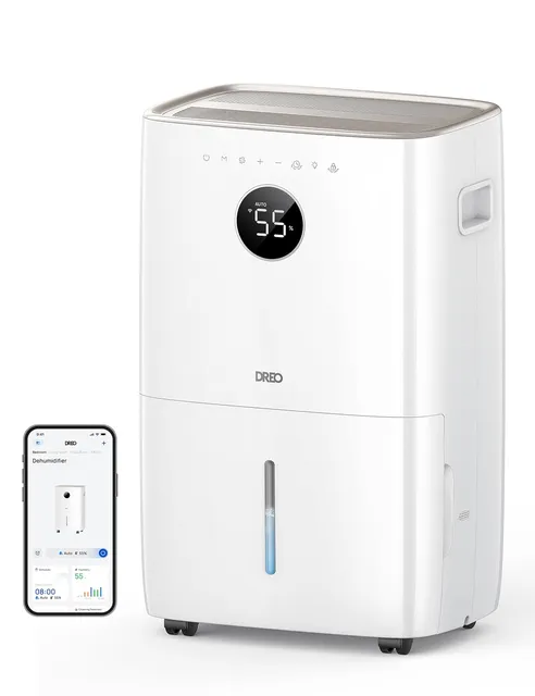 Dreo Deumidificatore 20L/24h Deumidificatore Casa Muffa , Alexa & WiFi, Tanica da 3.4L, Deumidificatore silenzioso 38dB, 40㎡, con 3 Modalità d’Uso, Timer e Asciugatura del Bucato, per b