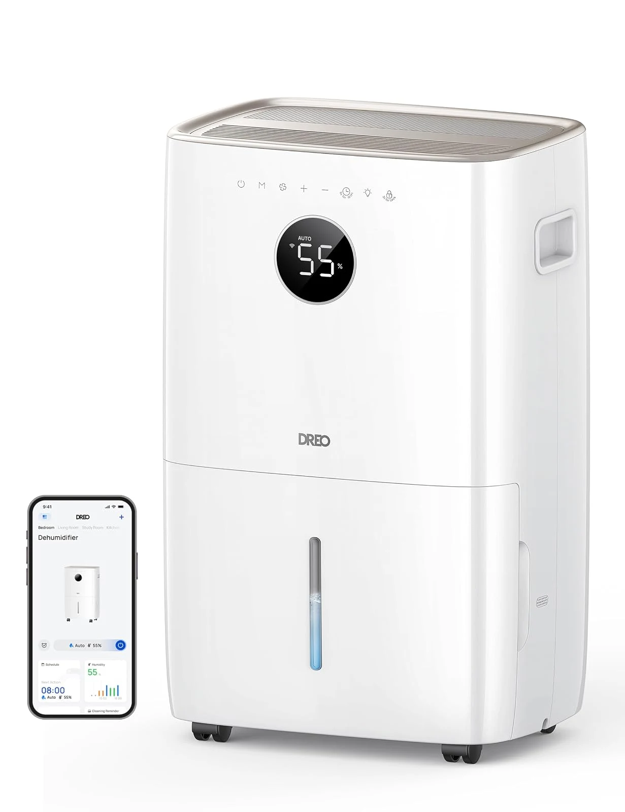 Dreo Deumidificatore 20L/24h Deumidificatore Casa Muffa , Alexa & WiFi, Tanica da 3.4L, Deumidificatore silenzioso 38dB, 40㎡, con 3 Modalità d’Uso, Timer e Asciugatura del Bucato, per b