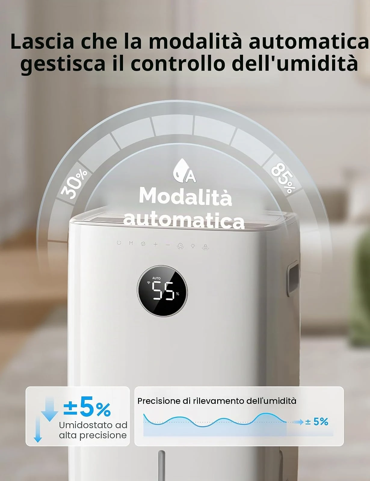 Dreo Deumidificatore 20L/24h Deumidificatore Casa Muffa , Alexa & WiFi, Tanica da 3.4L, Deumidificat