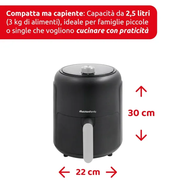 Melchioni Robot da cucina 200°C Family SOFIA Friggitrice ad Aria 2,5L 1000W Riduzione Grassi 80% Ces