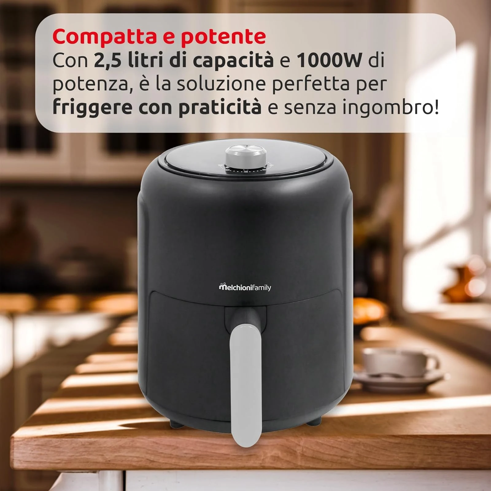 Melchioni Robot da cucina 200°C Family SOFIA Friggitrice ad Aria 2,5L 1000W Riduzione Grassi 80% Ces